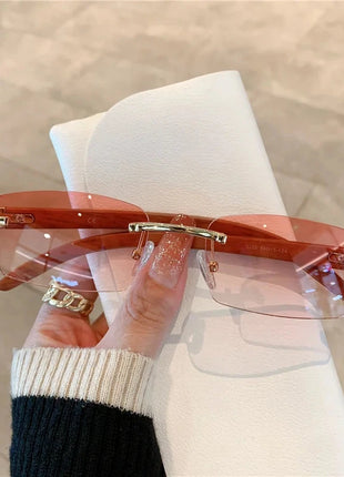 Rimless Wooden Pattern Sunglasses Shiny Apparel Store