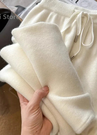 Bxoxo Autumn Casual Wide Leg Pants for Women High Waist Drawstring Soft Warm All Match Pants Korean Solid Simple Straight Trousers New Suli Store