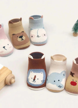 6 Pairs Kids Cotton Socks Non-slip Boys and Girls Cute Cartoon Animal Patterned Comfy Breathable Baby Floor Socks Stone's Store