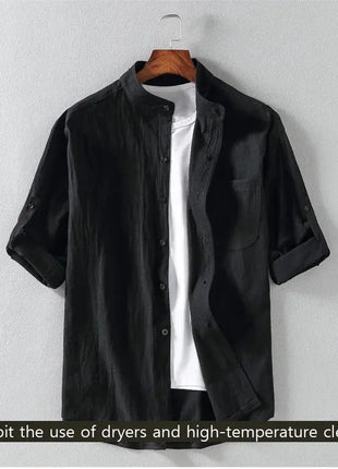 Spring and Summer Stand Collar Five-point Mid-sleeve Fashionable Men's Short-sleeved Shirt Seven-point Sleeve Large Size Men's Lincici Store