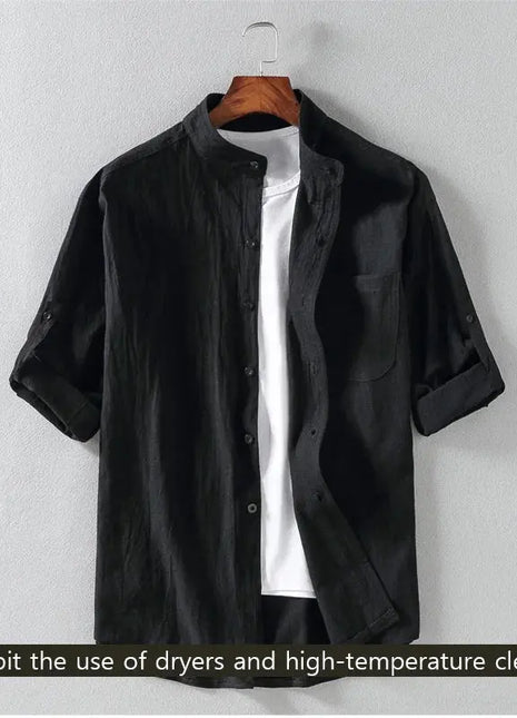 Spring and Summer Stand Collar Five-point Mid-sleeve Fashionable Men's Short-sleeved Shirt Seven-point Sleeve Large Size Men's Lincici Store