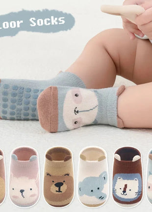 6 Pairs Kids Cotton Socks Non-slip Boys and Girls Cute Cartoon Animal Patterned Comfy Breathable Baby Floor Socks Stone's Store