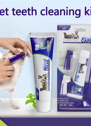 Pets Tartar Control Kit for Dogs Contains Toothpaste Toothbrush and Fingerbrush 4-Piece Dental Care Dropshipman