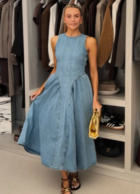 Fashion Solid Long Denim Vestidos Women Sleeveless OffShoulder Lace Up Backless Square Neck Jeans Dresses 2025 Chic Street Wear PfotenSpaß