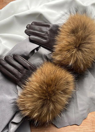 Women's Genuine Sheepskin Leather Gloves Warmth way Store
