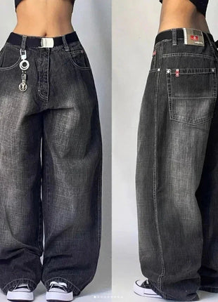 American Hip Hop Retro Gothic Print Jeans Women Y2K New Street Selling Fashion Loose Straight Wide Leg Pants Unisex Joker Jeans XiangMin Clothes Store