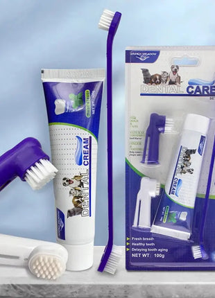 Pets Tartar Control Kit for Dogs Contains Toothpaste Toothbrush and Fingerbrush 4-Piece Dental Care Dropshipman