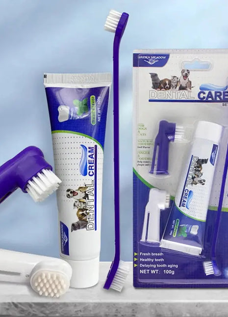Pets Tartar Control Kit for Dogs Contains Toothpaste Toothbrush and Fingerbrush 4-Piece Dental Care Dropshipman