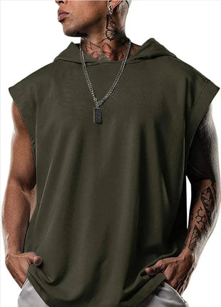 Hooded Solid Color New Men's Casual Pullover Sports Men's T-shirt Sleeveless Men's Waistcoat Loose ICON Shop1102375903 Store