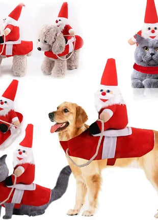 Pet Christmas Costume Riding Horse Santa Dogs Vest Coat Clothes Funny Christmas Halloween Party Dressing up Dogs Cats Outfit Dropshipman