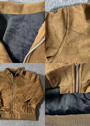 Threebooy Elegant Solid Brown Coat Men's Spring Autumn High-end Loose Lapel Plush Top Winter New Zipper Short Jacket Vintage Streetwear All-in-One Store