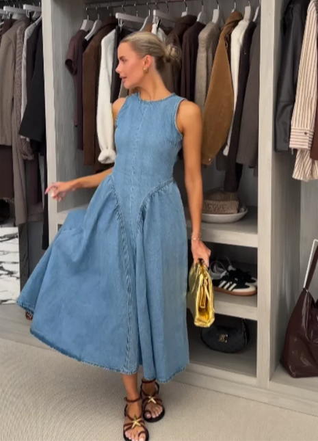 Fashion Solid Long Denim Vestidos Women Sleeveless OffShoulder Lace Up Backless Square Neck Jeans Dresses 2025 Chic Street Wear PfotenSpaß