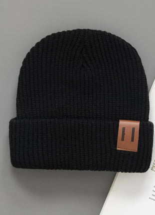 3 Pcs Boys Knit Leather Patch Beanie Hat Stone's Store