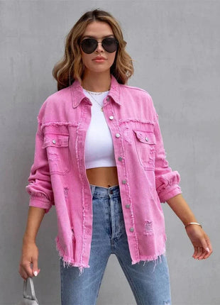 Raw-Edges Denim Jacket | Casual Women’s Outerwear for Spring & Autumn 🌼 PEPE 's Hoodie Sportswear Store