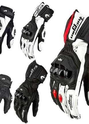 Leather Motorcycle Gloves Black White Red Racing Genuine Leather Motorbike Road Racing Team Glove Summer Winter Rider Gloves AHT Automobiles And Motorcycles Store