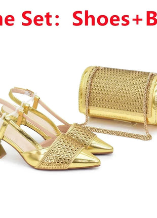 New Design Nigerian Wedding Matching Shoe and Bag Decorated with Rhinestone Wedding Shoes and Bags Set for Women Italian 2025 Italian trend store