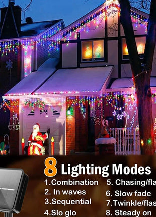NEW 162/96LED Solar Icicle Outdoor Christmas Lights 8 Modes Waterproof Fairy Lights for Home Party Halloween Holiday Decoration OSIDEN Lighting Store