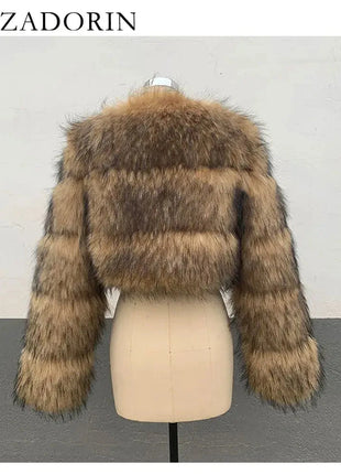 ZADORIN High Quality Cropped Faux Raccoon Fur Coat Women Winter ZADORIN Factory Store
