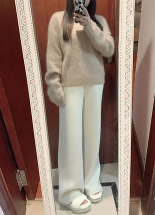 Bxoxo Autumn Casual Wide Leg Pants for Women High Waist Drawstring Soft Warm All Match Pants Korean Solid Simple Straight Trousers New Suli Store