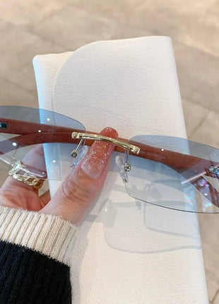 Rimless Wooden Pattern Sunglasses Shiny Apparel Store