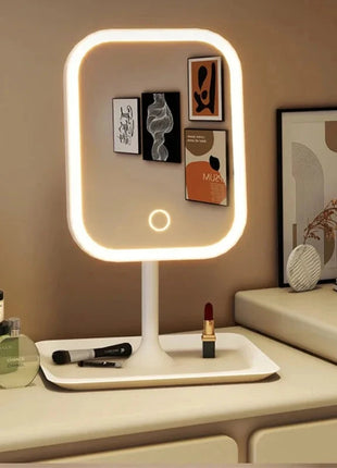 Niche Modern Desktop Vanity Mirror — 3-Color LED Touch Makeup Mirror for Bedroom Dressing Table Stone's Store