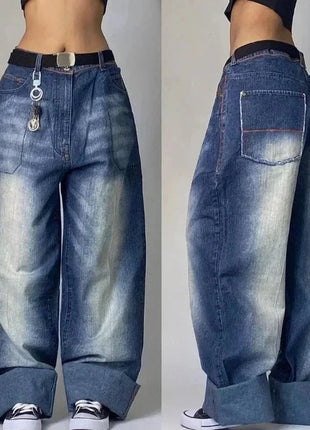 American Hip Hop Retro Gothic Print Jeans Women Y2K New Street Selling Fashion Loose Straight Wide Leg Pants Unisex Joker Jeans XiangMin Clothes Store