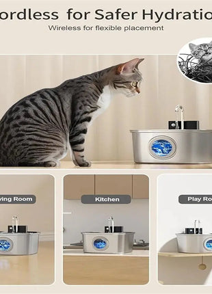 3.2L 5V USB  Recharge Cat Water Fountain Automatic Sensor Stainless Steel Cat Dog Water Fountain Multiple Pet Drinking Bowls Dropshipman
