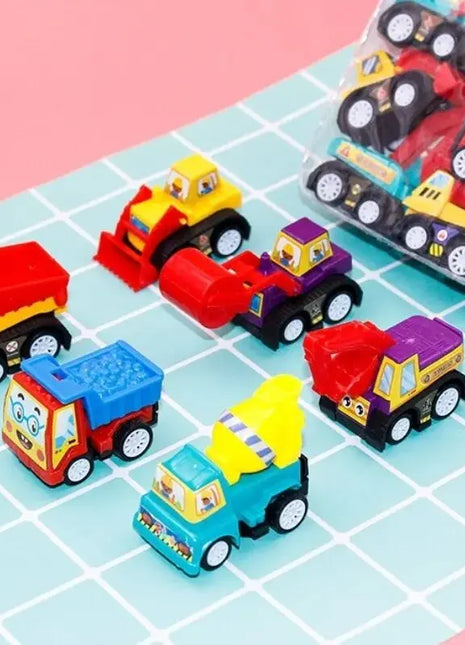 6/12Pcs Mini Inertial Pull Back Engineering Car Set Child Kids Cartoon Toys Birthday Gift Action Time Store