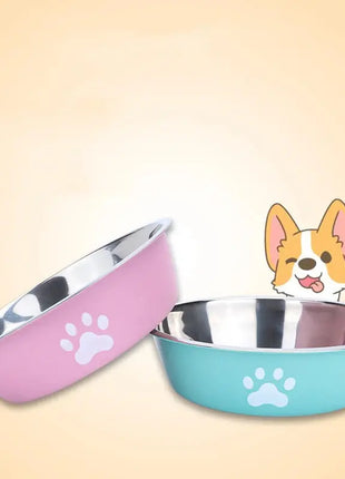 New stainless steel dog basin paw print pet supplies cat bowl dog bowl silicone anti-slip design pet drinking water feeding bowl Dropshipman