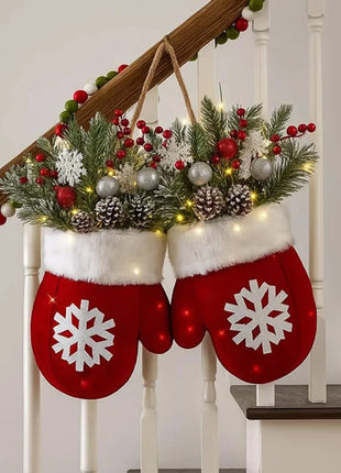 2025 Christmas Garland Creative Glove Shaped Simulated Flower Wreath Window Door Gate Decoration Door Sign Xmas Party Decoration 52Kitchen_CS Store