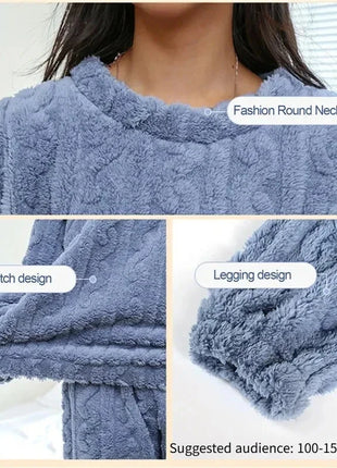 Soft Coral Velvet Jacquard Warm Pajama Set for Women Cozy Loungewear Outerwear for Winter Christmas Back to School Gift ﻿ Trendora Store