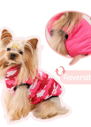 Reversible Winter Dog Jacket for Small Medium Dogs Warm Camouflage Print Pet Coat With Leash Hole Solid Color Yorkshire Parka Dropshipman
