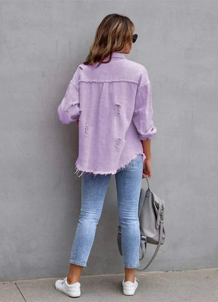 Raw-Edges Denim Jacket | Casual Women’s Outerwear for Spring & Autumn 🌼 PEPE 's Hoodie Sportswear Store