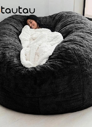 OTAUTAU Giant 5ft Fluffy Faux Fur Bean Bag Cover without Filler Big Comfy Grand Pouf Salon Sofa Bed Game Movie Sac Puff DD003