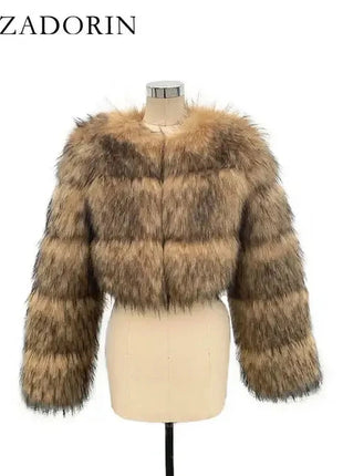 ZADORIN High Quality Cropped Faux Raccoon Fur Coat Women Winter ZADORIN Factory Store