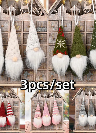 3pcs Christmas Gnomes Plush Santa Doll Knitted Fabric Xmas Tree Hanging Ornaments Gonk Dwarf Elf Decoration Gifts New Year