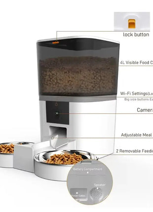 4L Automatic Pet Feeder With Camera APP Control Double Meal Smart Pet Time For Pet Cats Dog Food Stainless Steel Bowl Feeder Dropshipman