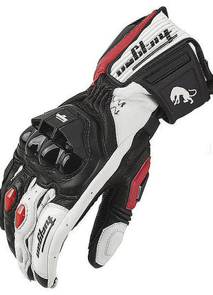 Leather Motorcycle Gloves Black White Red Racing Genuine Leather Motorbike Road Racing Team Glove Summer Winter Rider Gloves AHT Automobiles And Motorcycles Store