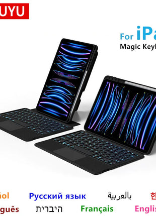 AJIUYU Keyboard For iPad Pro 11 Inch 12.9 2022-2018 Air 5th 4th 10.2 10th 10.9 Case Magic Smart Keyboard Cove TouchPad Backlight