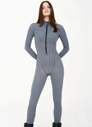 Sexy Elegant Women’s Zip-up O-neck Long Sleeve Jumpsuit – Streetwear Autumn Overalls, Fitness Sports Bodysuit for Women FDYOUI Official Store