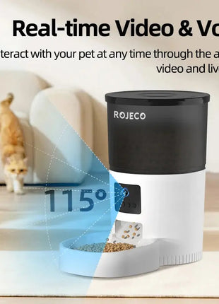 ROJECO Automatic Cat Feeder With Camera Video Cat Food Dispenser Pet Smart Voice Recorder Remote Control Auto Feeder For Cat Dog Dropshipman