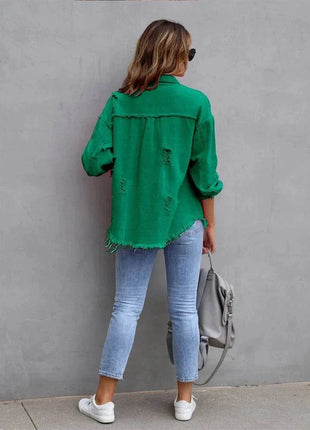 Raw-Edges Denim Jacket | Casual Women’s Outerwear for Spring & Autumn 🌼 PEPE 's Hoodie Sportswear Store