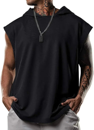 Hooded Solid Color New Men's Casual Pullover Sports Men's T-shirt Sleeveless Men's Waistcoat Loose ICON Shop1102375903 Store