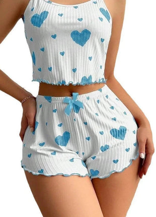 Women's Pajamas Set Sleepwear 2 PCS Short Tank Tops And Shorts S M L White Ventilate Soft Casual Love Printing Hottie Daily Store