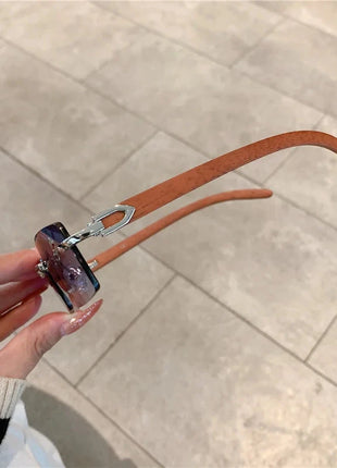 Rimless Wooden Pattern Sunglasses Shiny Apparel Store