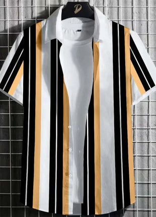 Stripe Men's Shirt Flower 3d Print Shirt Casual Short-sleeved Tops Beach Party Shirts Man Hawaiian Shirt Male Clothes Loose Super Shirt Store