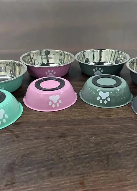 New stainless steel dog basin paw print pet supplies cat bowl dog bowl silicone anti-slip design pet drinking water feeding bowl Dropshipman