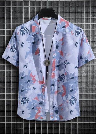 Stripe Men's Shirt Flower 3d Print Shirt Casual Short-sleeved Tops Beach Party Shirts Man Hawaiian Shirt Male Clothes Loose Super Shirt Store