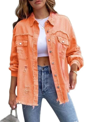 Raw-Edges Denim Jacket | Casual Women’s Outerwear for Spring & Autumn 🌼 PEPE 's Hoodie Sportswear Store