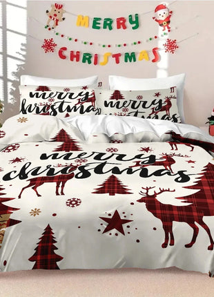 Merry Christmas Reindeer Print Duvet Set Firefly Home Store